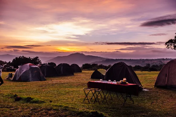 tents in a sunset