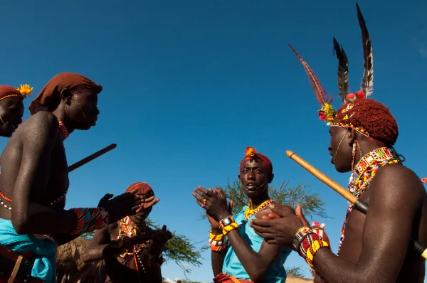 a tribal community dancing